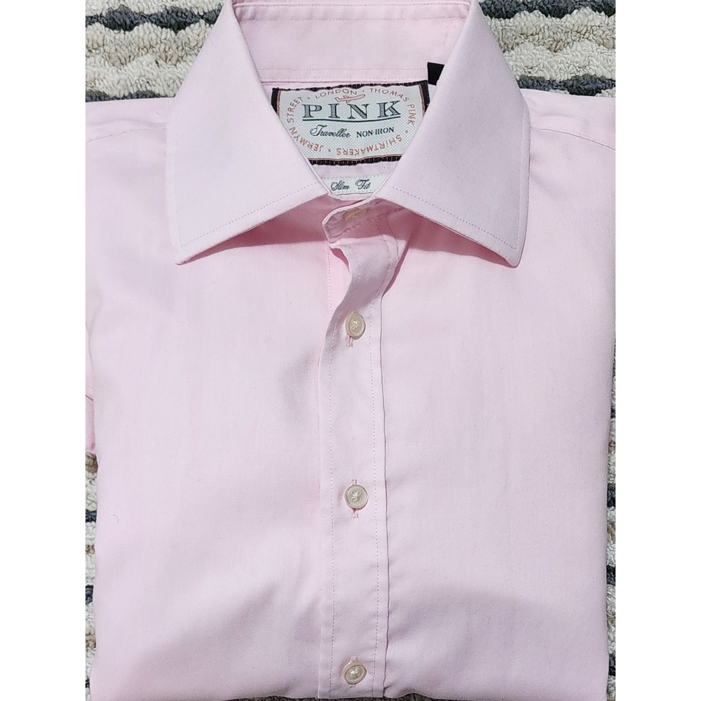 Thomas Pink Men's Pink Traveller Slim Fit Non-Iron Dress Shirt Size 14.5
